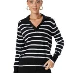 YAKALI ÇİZGİLİ PAMUK KAZAK - SİYAH BEYAZ