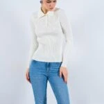 YAKALI DÜĞMELİ FİTİLLİ TRİKO - EKRU