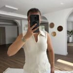 YAKALI GİZLİ FERMUAR SIFIR KOL PAMUK TİŞÖRT - EKRU