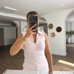 YAKALI GİZLİ FERMUAR SIFIR KOL PAMUK TİŞÖRT - ŞEKER PEMBE