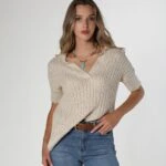 YAKALI KISA KOL TRİKO - KUM