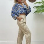 YAN CEP DETAY DUBLE PAÇA VİSKON PANTOLON - TAŞ