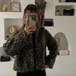 YAN CEPLİ ASTARLI YAKALI LEOPAR KISA KÜRK MONT - LEOPAR