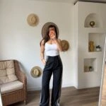 YAN ÇİFT ŞERİT TEK PİLE YÜKSEK BEL LİKRALI PANTOLON - LACİVERT