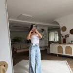 YAN KAFES ŞERİT YÜKSEK BEL PALAZZO JEAN - MAVİ