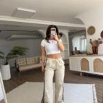 YAN ŞERİT DOKUMA BEL LASTİK PARAŞÜT PANTOLON - BEJ