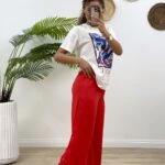 YANLARI ÇITÇITLI BEL LASTİKLİ PANTOLON - MERCAN