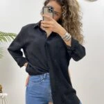 YAPRAK DESEN GÖMLEK - SİYAH