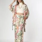 YAPRAK DESEN SATEN KİMONO - RENKLİ COLOR-12