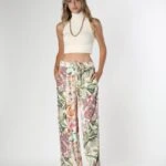 YAPRAK DESEN SATEN PANTOLON - RENKLİ COLOR-12