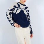 YAPRAK DESENLİ BİSİKLET YAKA AKZAK - LACİVERT