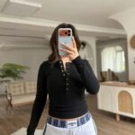 YARI PAT ÇITÇIT PAMUK TİŞÖRT - SİYAH