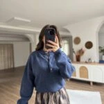 YARI PATLI GOLD DÜĞME BİSİKLET YAKA KAZAK - İNDİGO