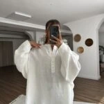 YARI PATLI HAKİM YAKA HAM KETEN SALAŞ GÖMLEK - EKRU