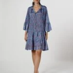 YARI PATLI KOL VE ETEĞİ KATLI RAHAT ELBİSE - MAVİ