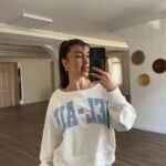 YAZI BASKI KESİK YAKA SALAŞ PAMUK SWEAT - EKRU