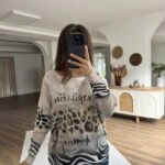 YAZILI SAFARİ DESEN KAYIK YAKA VİSKON TRİKO - BEJ