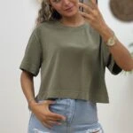 YIKAMALI CROP SALAŞ TİŞÖRT - HAKİ