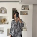 YILAN DESEN V YAKA SATEN GÖMLEK - GRİ