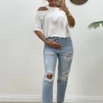 YIRTIKLI MOM JEAN - ORTA MAVİ