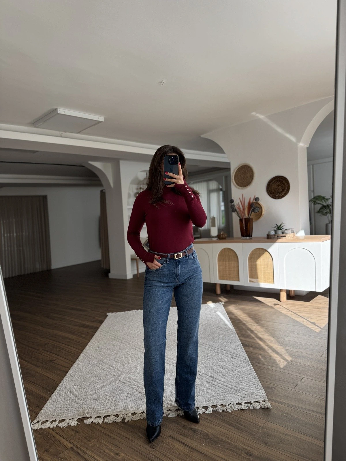 YÜKSEK BEL LİKRALI STRAIGHT JEAN - MAVİ - Görsel 1