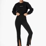 YÜKSEK BEL ÖN YIRTMAÇLI BİLEK BOY TAYT PANTOLON - SİYAH