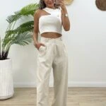 YÜKSEK BEL PALAZZO VİSKON PANTOLON - NATUREL