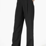 YÜKSEK BEL TEK PİLE ÇİZGİLİ UZUN PANTOLON - SİYAH