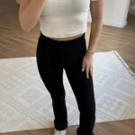 YÜKSEK BEL VİSKON LİKRALI FLARE TAYT - SİYAH