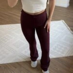 YÜKSEK BEL VİSKON LİKRALI FLARE TAYT - BORDO