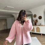 YUMUŞAK DOKU YÜN KARIŞIM DÖKÜMLÜ HIRKA - PEMBE