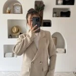 YÜN EFEKT BALIKSIRTI ÇİFT DÜĞME CEKET - TAŞ