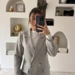 YÜN EFEKT BALIKSIRTI ÇİFT DÜĞME CEKET - GRİ