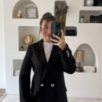 YÜN EFEKT BALIKSIRTI ÇİFT DÜĞME CEKET - SİYAH