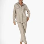 YÜN EFEKT ÇİZGİLİ ÇİFT CEP SALAŞ GÖMLEK - KARAMEL