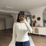 YÜN KARIŞIMLI DÜĞMELİ FİTİLLİ İNCE TRİKO - EKRU