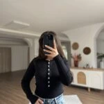 YÜN KARIŞIMLI DÜĞMELİ FİTİLLİ İNCE TRİKO - SİYAH