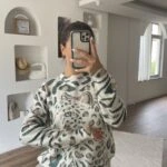 YUVARLAK DESEN VİSKON BİSİKLET YAKA KAZAK - KOYU HAKİ