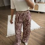 ZEBRA DESEN CEPLİ BEL LASTİK VİSKON PANTOLON - BORDO