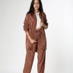 ZİNCİR DESEN SATEN PANTOLON - KAHVE