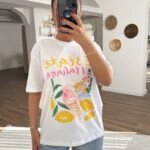 ZR MARKA DONDURMA LİMON BASKI PAMUK TİŞÖRT - BEYAZ