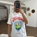 ZR MARKA TROPİCS YAZI MEYVE BASKI PAMUK TİŞÖRT - BEYAZ