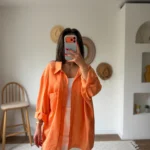 DÜŞÜK OMUZ ARKA A PİLE TEK CEP MODAL SALAŞ GÖMLEK - ORANGE