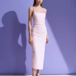 KARE YAKA ASKILI BEL BÜZGÜ ÖN YIRTMAÇ LİKRALI VİSKON ELİBSE - TOZ PEMBE