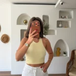32941 HALTER YAKA LYOCELL PAMUK CROP - AÇIK SARI