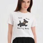 EKOSE KÖPEK FİGÜR KISA KOL PAMUK TİŞÖRT - BEYAZ