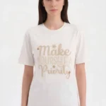 MAKE YOURSELF BONCUK YAZI NAKIŞ PAMUK SALAŞ TİŞÖRT - BEYAZ
