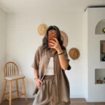 KISA KOL SALAŞ GÖMLEK PARLAK LYOSEL ŞORT TAKIM - BRONZ