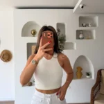 32941 HALTER YAKA LYOCELL PAMUK CROP - EKRU