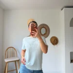 HELLO BONCUK YAZI NAKIŞ BİSİKLET YAKA PAMUK TİŞÖRT - MAVİ
